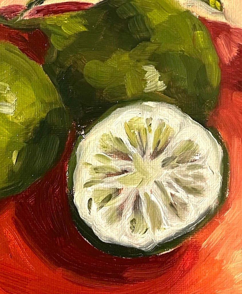 Up close image of a painting of a lime